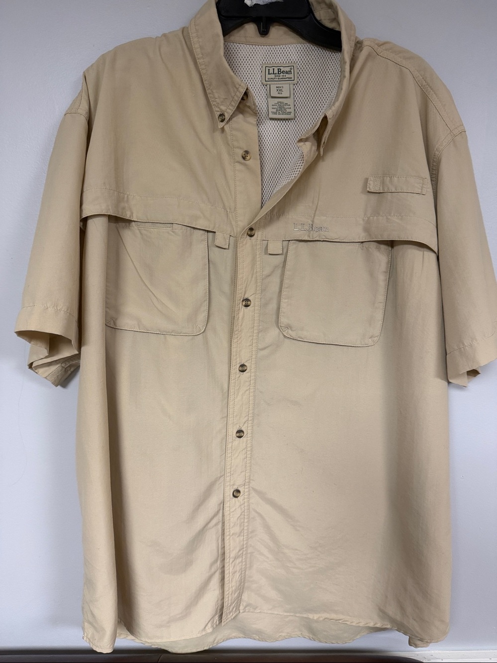L.L. Bean Men's Short Sleeve Tan Nylon Vented Fishing Shirt XXL